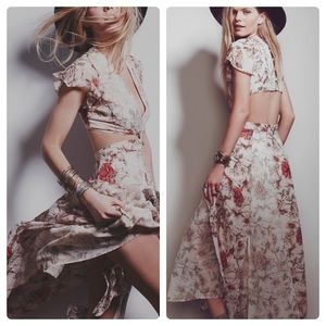 Free People Jasper Midi Dress in Daylight Ivory Floral/waist cutouts/Size 6